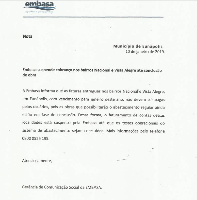 Embasa suspende cobrança nos bairros Nacional e Vista Alegre 5