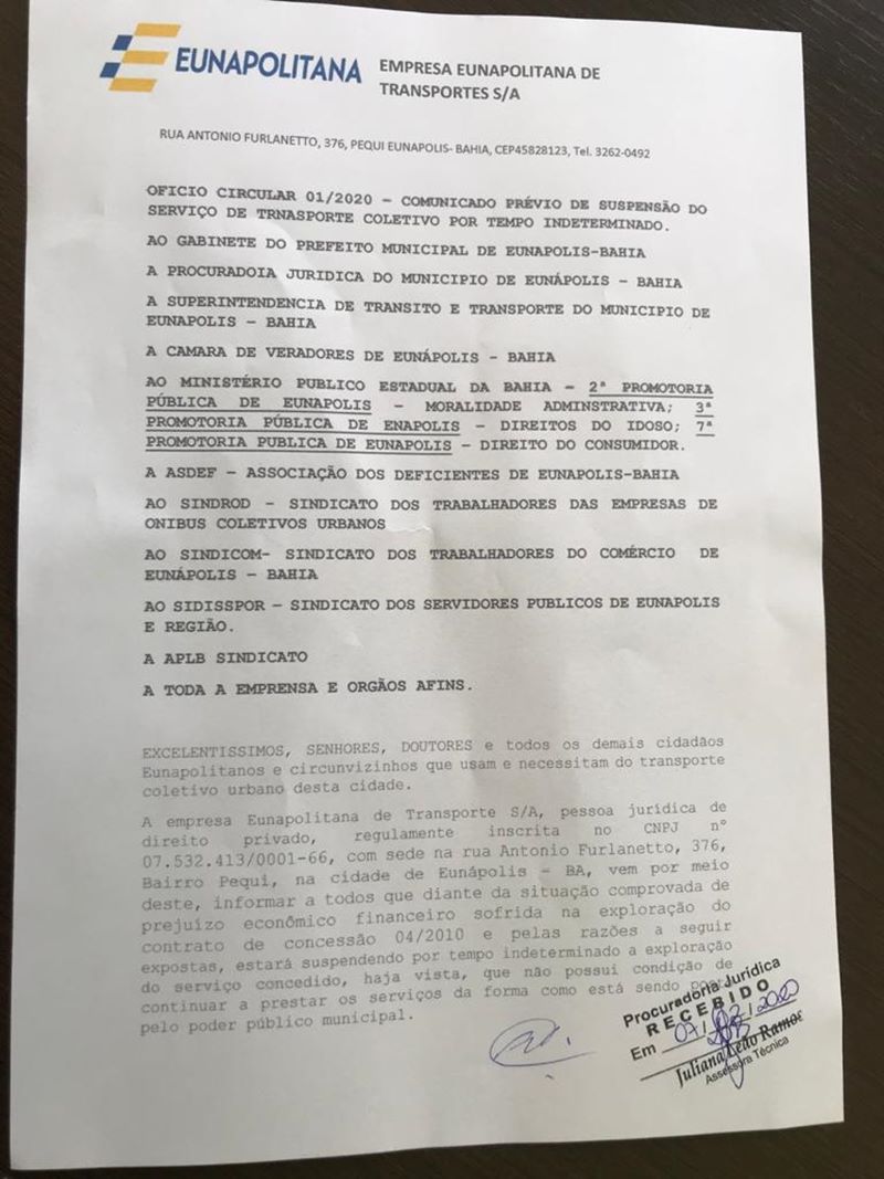 Eunapolitana ameaça paralisar o serviço em Eunápolis alegando prejuízo financeiro 44