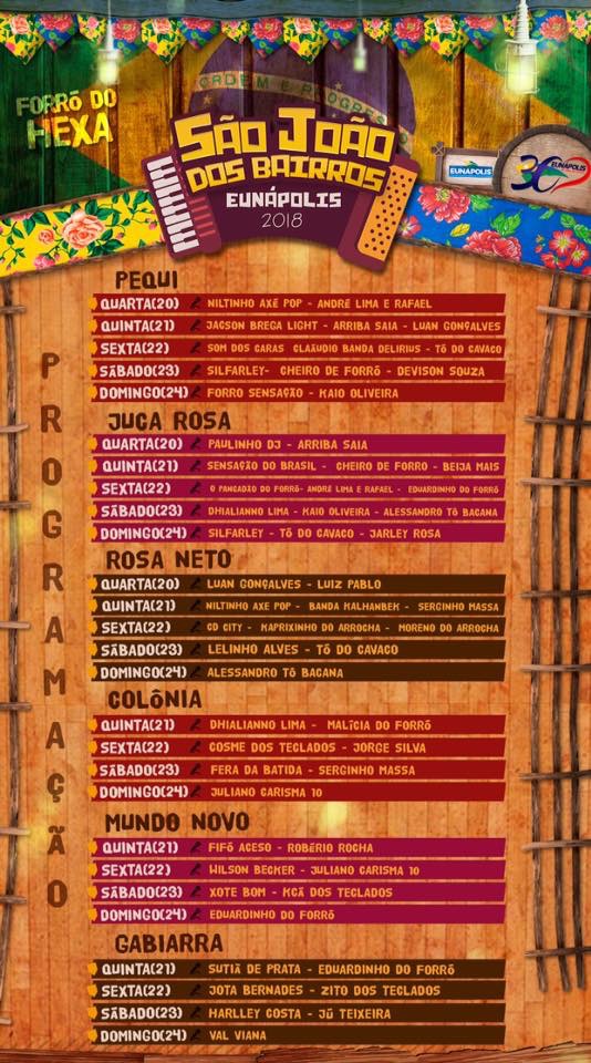 Confira a programação do São João dos Bairros em Eunápolis 5